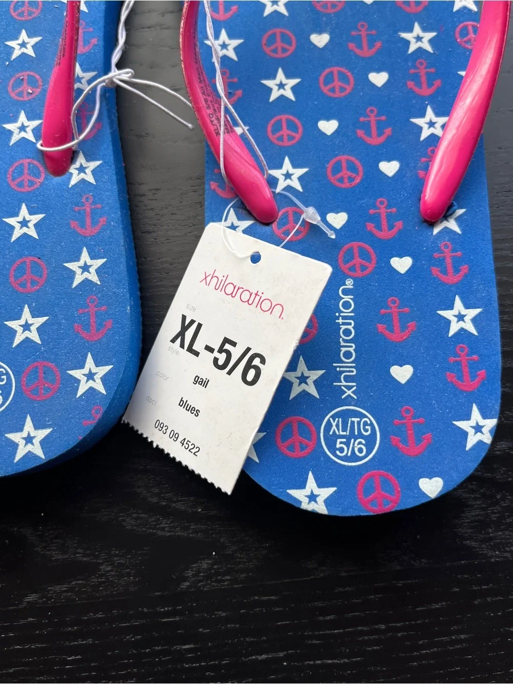 Xhilaration Girls Flip Flops Blues Gail Blue Pink Glitter Size XL 5/6 New